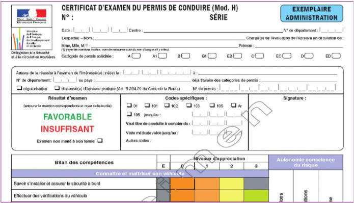 Certificat d'examen du permis de conduire- La Bonne Conduite